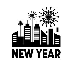 Festive new years eve celebration a silhouette of a city skyline with fireworks, , capturing the excitement and anticipation of the upcoming year