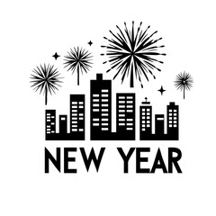 New years eve fireworks over cityscape a festive silhouette design, , representing celebration and the start of a new chapter
