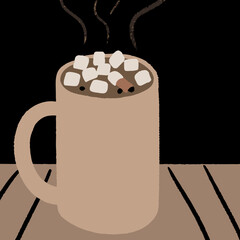 Steaming mug of hot chocolate with marshmallows on a wooden table, a cozy and comforting winter beverage to warm you up on cold days, perfect for relaxation
