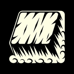 Stylized illustration of a snowcapped mountain range with jagged peaks and a wavy base, rendered in a bold, graphic style on a, evoking a sense of adventure and the great outdoors