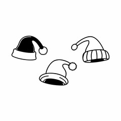 Three santa hats are arranged on a, each with a unique design and style, perfect for christmas decorations and holidaythemed projects