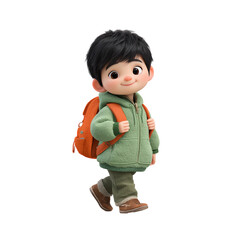 Adorable cartoon boy with backpack walking isolated on transparent background, perfect for illustrations, animations, and childrens content creation