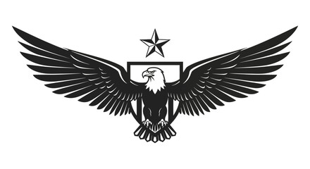 Fototapeta premium Majestic Eagle Emblem with Star and Shield, Wings Spread Wide
