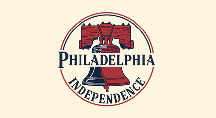 Philadelphia Independence Liberty Bell Logo with Red Yoke and Dark Blue Lettering