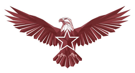 Geometric Eagle with Star: Red Wings Spread, Vector Illustration Design
