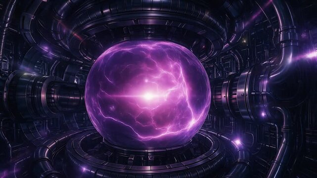 核融合発電炉中心に輝く未来エネルギー球体