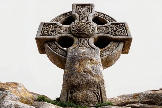 Celtic Cross Monument: This image captures a beautifully carved Celtic cross, a symbol of faith and cultural heritage. The stone monument stands tall, a testament to artistry and history.