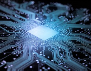 Fototapeta premium AIマイクロチップと回路基板 – 未来的な半導体テクノロジーコンセプト