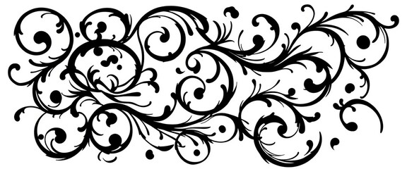 Intricate black calligraphic swirls forming elegant, flowing patterns on white background,  detail,  texture