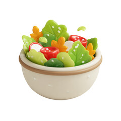 Delicious and healthy cartoon salad in a bowl, isolated on transparent background fresh vegetable mix for a balanced diet