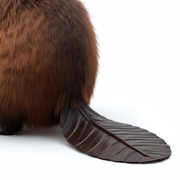 Illustration of a beaver tail with brown fur and smooth scaly skin. The image isolated against a white background. It represents nature wildlife concept.