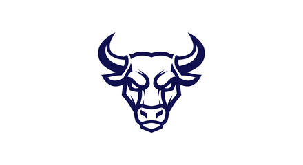 Stylized bull head illustration in blue against a white background