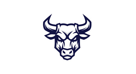 Stylized bull head illustration in dark blue against a white background