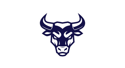 Stylized bull head illustration in dark blue against a white background