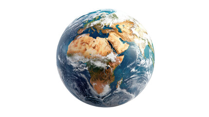 3D realistic model of Earth with high detail and clarity isolated on a Transparent background, PNG file.