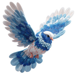 A beautiful blue bird in flight, a handmade clay sculpture, isolated on transparent background a symbol of peace and freedom