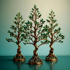 Bring a touch of nature indoors with these elegant golden tree sculptures. Their vibrant green leaves add a calming, artistic touch to any space. Perfect for decor projects.