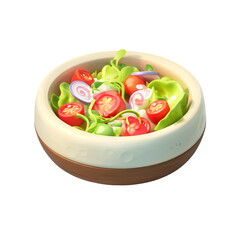 A bowl of fresh salad with lettuce, tomato, and onion isolated on transparent background