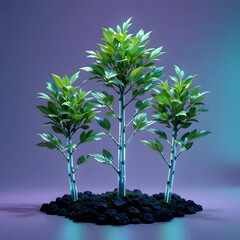 Vibrant green trees illuminate a futuristic landscape, symbolizing growth, hope, and environmental awareness. Perfect for conveying innovation and sustainable living.