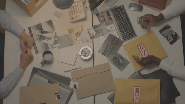 FBI Agents Analyzing Crime Scene Evidence from Above 