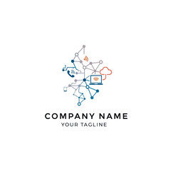 Abstract Network Connectivity Logo Design with Technology Icons.