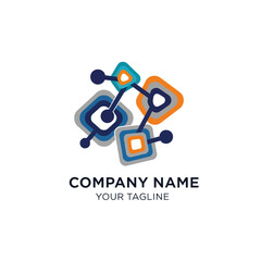Abstract Network Logo with Connected Squares and Circles in Vibrant Colors.