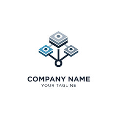 Abstract isometric data network logo design for technology company.