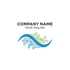 Elegant digital technology logo with a flowing wave design and circuit board elements.