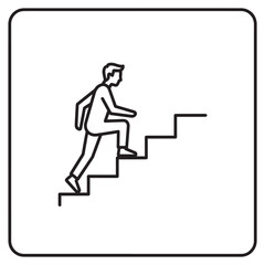 Fototapeta premium Stairs Icon Man Climbing Steps Ladder Career Achievement Outline