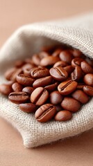Macro Shot Of Roasted Coffee Beans Poured From A Burlap Sack With A Textured Background And Soft Lighting