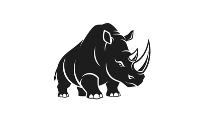 Black silhouette illustration of a rhinoceros with a large horn on a white background