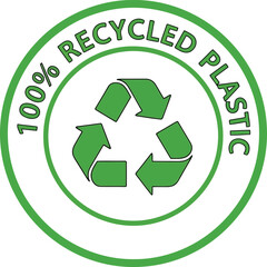 Green 100% recycled plastic emblem symbol sustainability ecology environment conservation icon vector