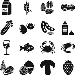 Common food allergy icons set for health information and nutrition awareness vector