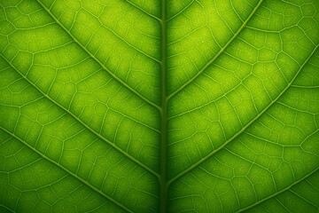 Obraz premium Close-up macro shot of a green leaf showing detailed veins and natural texture — perfect eco or nature background.