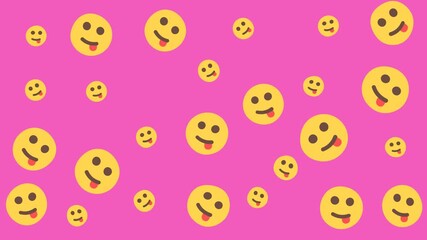 Many tongue out smiley face emojis against a pink background. Suitable for social media posts and digital communication.