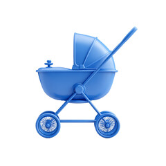 A blue baby stroller isolated on transparent background, ideal for nursery decor, baby shower invitations, or parentingthemed designs
