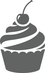 Stylized icon of a delicious cupcake with swirled frosting and cherry on top simple design vector