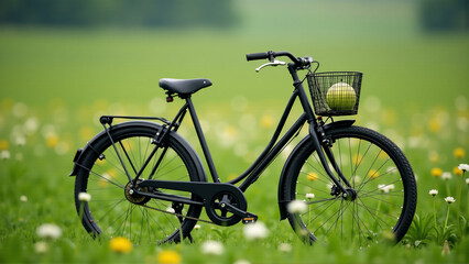 Fototapeta premium Minimalist Meadow: Sleek Vintage Bike in a Field of Green