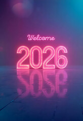 Celebrate 2026 with this vibrant neon sign, embodying hope and excitement for the future. Ideal for invitations, greetings, and festive decorations.