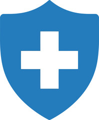 Blue shield with white medical cross symbol for health care protection safety security medical insurance and wellness vector