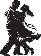 Romantic Silhouette of Couple Dancing with Flowing Dress and Hair ballroom