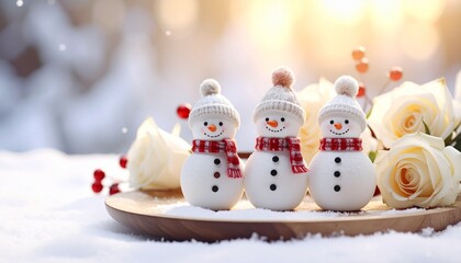 クリスマスディスプレイ。かわいい雪だるまのマスコット