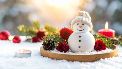 Obraz premium クリスマスディスプレイ。かわいい雪だるまのマスコット
