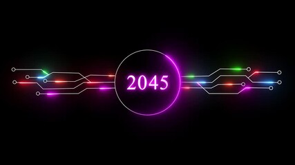 Neon new year's animation. Upcoming new year 2045 text animation. New year's startup, goals and business plan concept.