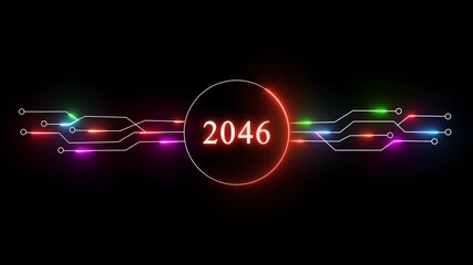 Neon new year's animation. Upcoming new year 2046 text animation. New year's startup, goals and business plan concept.