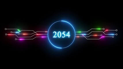Neon new year's animation. Upcoming new year 2054 text animation. New year's startup, goals and business plan concept.