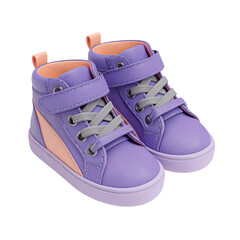 Stylish pair of purple hightop sneakers, perfect footwear for kids, isolated on transparent background, blending fashion and comfort