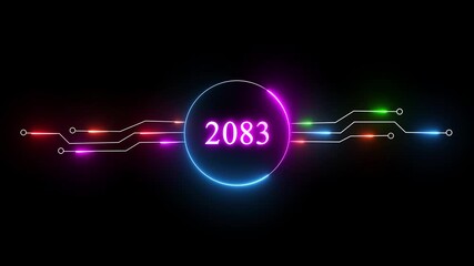 Neon new year's animation. Upcoming new year 2083 text animation. New year's startup, goals and business plan concept.
