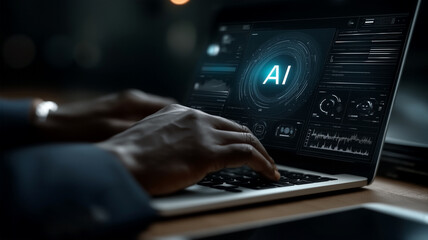 Person typing on laptop displaying ai dashboard interface