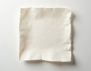 Obraz premium Handmade white paper sheet natural texture, rough deckle edges. Blank crumpled surface isolated on clean white background. Organic craft material great for mockups, invitations, fine art projects.